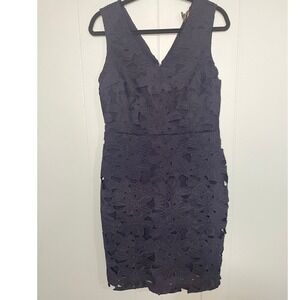 Banana Republic Navy Blue Floral Lace Sheath Dress Petite 8